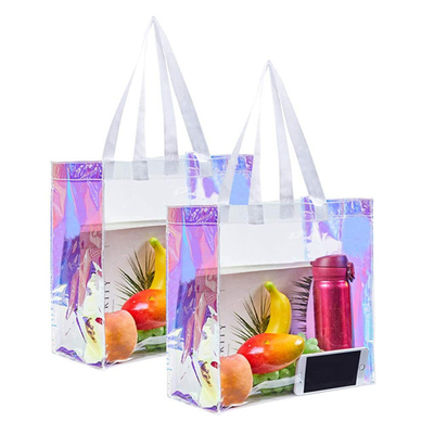 زنان مسافرتی ساحل هولوگرافیک Clear Tote PVC کیسه خرید شفاف ضد آب