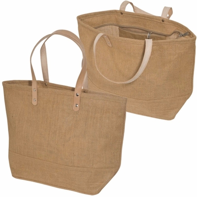 کیف کتانی بزرگ نخی خانگی با دسته چرمی